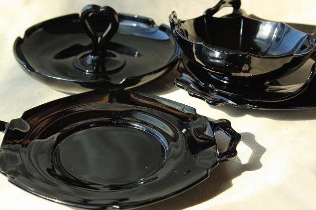 photo of art deco vintage ebony black glass serving dishes, LE Smith depression glass #1