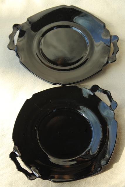 photo of art deco vintage ebony black glass serving dishes, LE Smith depression glass #2