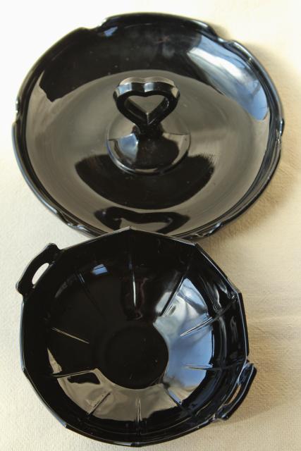 photo of art deco vintage ebony black glass serving dishes, LE Smith depression glass #7