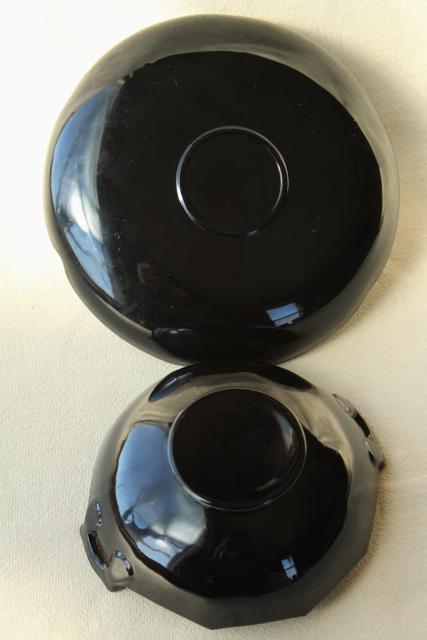 photo of art deco vintage ebony black glass serving dishes, LE Smith depression glass #8