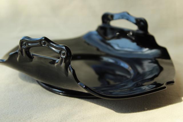 photo of art deco vintage ebony black glass serving dishes, LE Smith depression glass #9