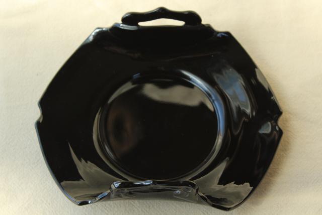 photo of art deco vintage ebony black glass serving dishes, LE Smith depression glass #10