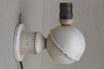 catalog photo of art deco vintage electric wall light sconce, industrial metal lamp w/ saturn globe shape