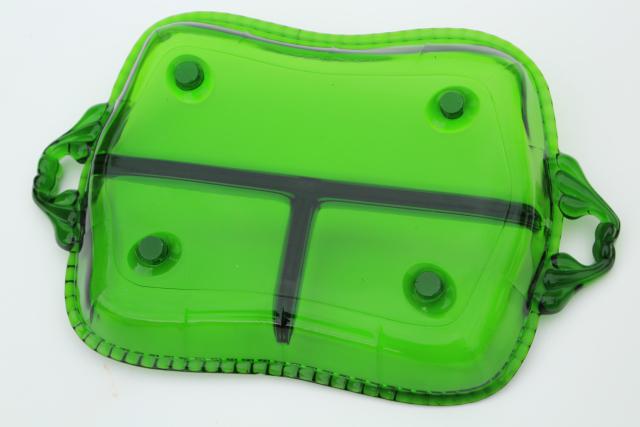 photo of art deco vintage emerald green glass relish tray, Cambridge gadroon forest green #5