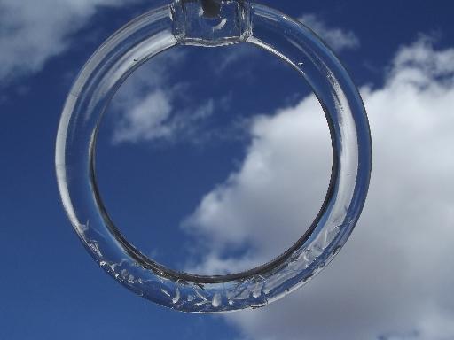 photo of art deco vintage etched glass towel ring or picture hanger hardware #1