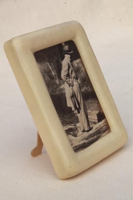 photo of art deco vintage french ivory celluloid picture frame w/ old black & white photo, handsome gent! #1