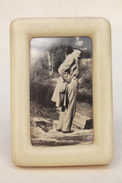 photo of art deco vintage french ivory celluloid picture frame w/ old black & white photo, handsome gent! #2