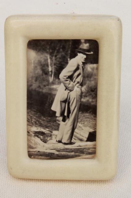 photo of art deco vintage french ivory celluloid picture frame w/ old black & white photo, handsome gent! #6