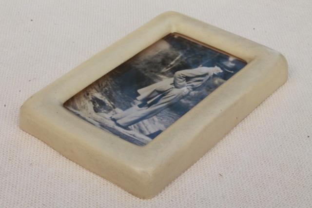 photo of art deco vintage french ivory celluloid picture frame w/ old black & white photo, handsome gent! #8