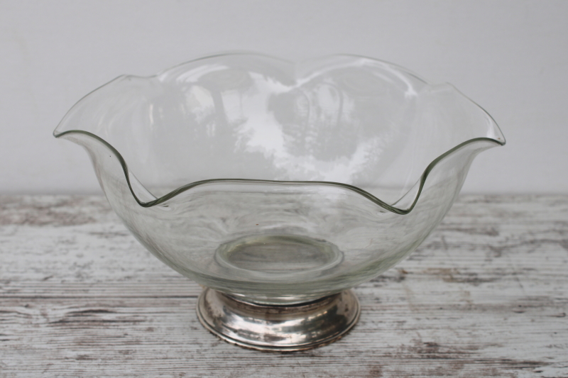 photo of art deco vintage glass bowl w/ sterling silver foot, Wallace Silversmiths 1930s  #1