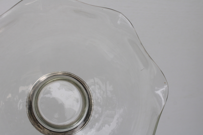 photo of art deco vintage glass bowl w/ sterling silver foot, Wallace Silversmiths 1930s  #2
