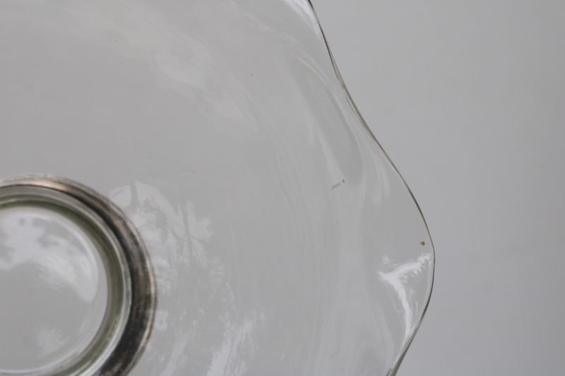 photo of art deco vintage glass bowl w/ sterling silver foot, Wallace Silversmiths 1930s  #3