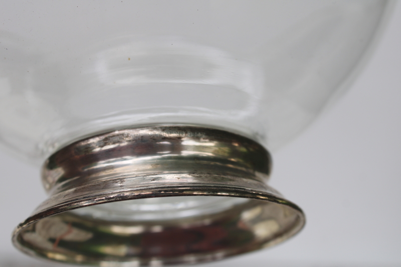photo of art deco vintage glass bowl w/ sterling silver foot, Wallace Silversmiths 1930s  #6