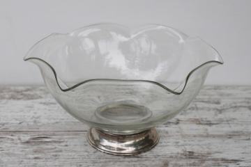 catalog photo of art deco vintage glass bowl w/ sterling silver foot, Wallace Silversmiths 1930s 