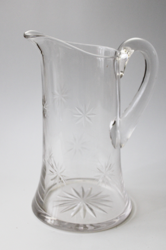 photo of art deco vintage glass cocktail pitcher, eight pointed star cut etched glass #1