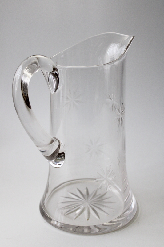 photo of art deco vintage glass cocktail pitcher, eight pointed star cut etched glass #2