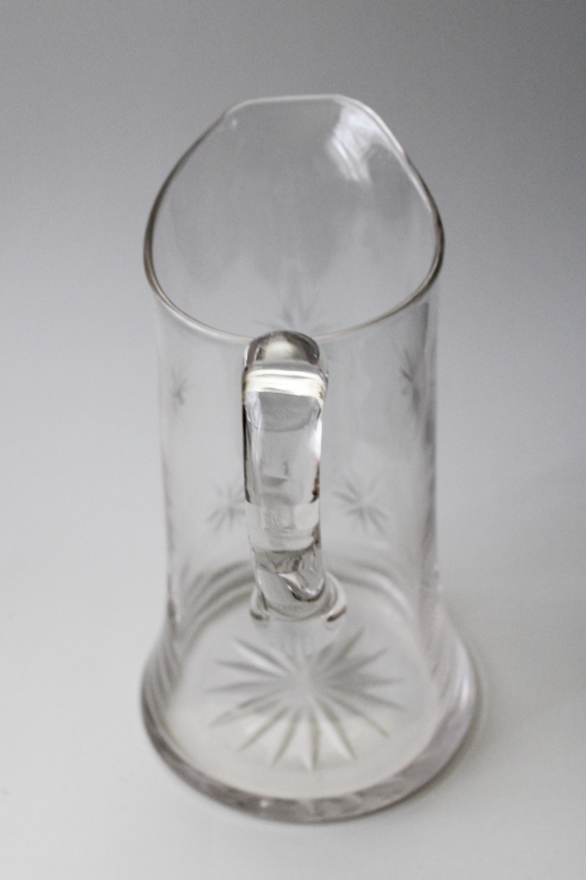 photo of art deco vintage glass cocktail pitcher, eight pointed star cut etched glass #4