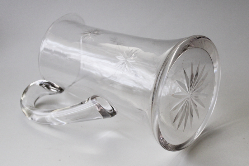 photo of art deco vintage glass cocktail pitcher, eight pointed star cut etched glass #5