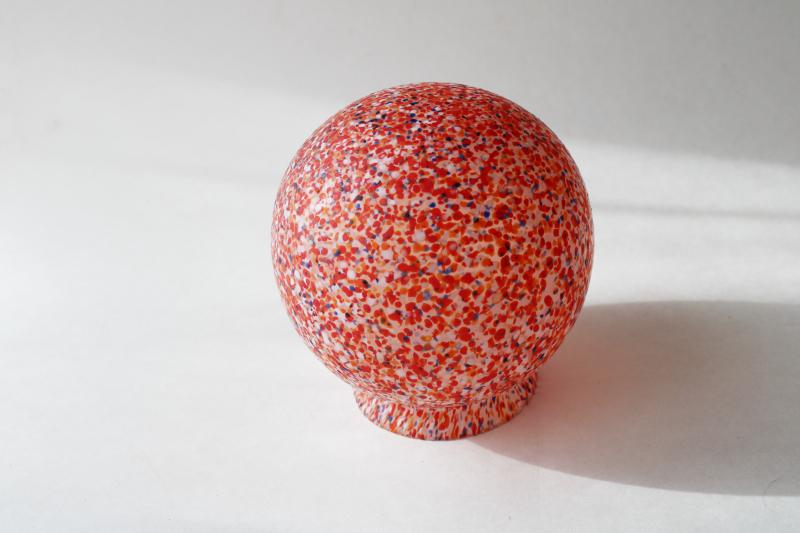 photo of art deco vintage glass globe shade, red multi colored confetti spatter 20s 30s Czech #1