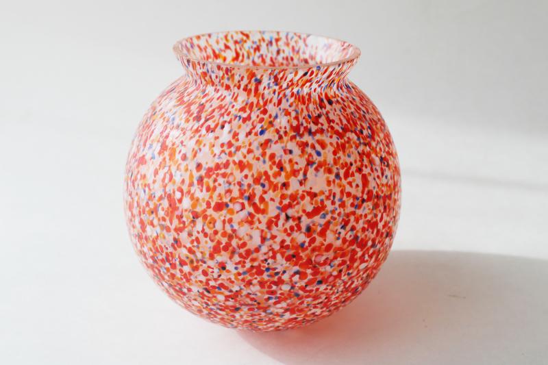 photo of art deco vintage glass globe shade, red multi colored confetti spatter 20s 30s Czech #3