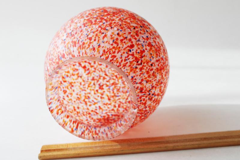 photo of art deco vintage glass globe shade, red multi colored confetti spatter 20s 30s Czech #4