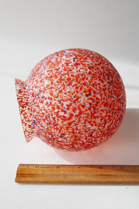 photo of art deco vintage glass globe shade, red multi colored confetti spatter 20s 30s Czech #5