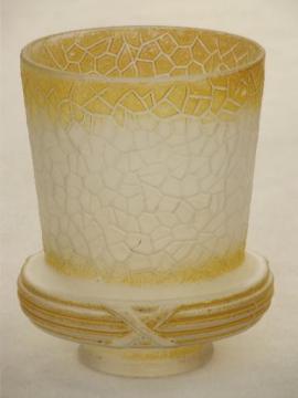 catalog photo of art deco vintage glass light shade, crackle pattern glass w/ yellow airbrush 