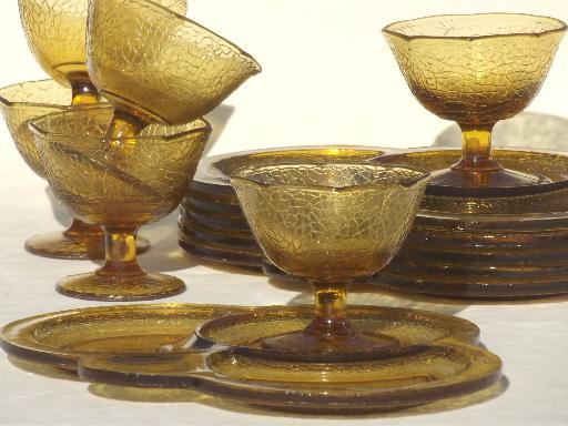 photo of art deco vintage glass luncheon set, canary yellow By Cracky crackle pattern glass #2