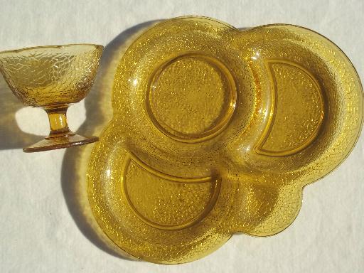 photo of art deco vintage glass luncheon set, canary yellow By Cracky crackle pattern glass #3