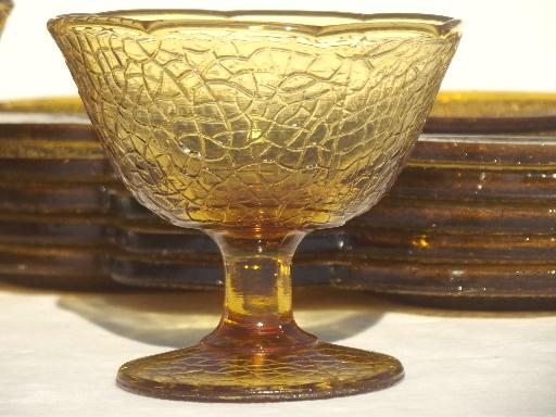 photo of art deco vintage glass luncheon set, canary yellow By Cracky crackle pattern glass #5