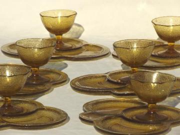 catalog photo of art deco vintage glass luncheon set, canary yellow By Cracky crackle pattern glass