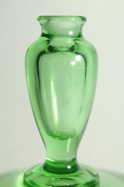 photo of art deco vintage glass powder box w/ perfume bottle on lid, 1930s green depression glass #5