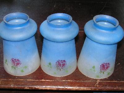 photo of art deco vintage glass shades blue with roses #1