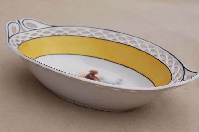 photo of art deco vintage golden pheasant dish, Bavaria china bowl w/ reticulated border #2