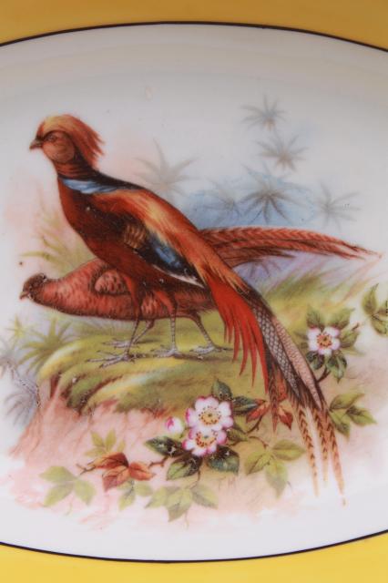 photo of art deco vintage golden pheasant dish, Bavaria china bowl w/ reticulated border #3