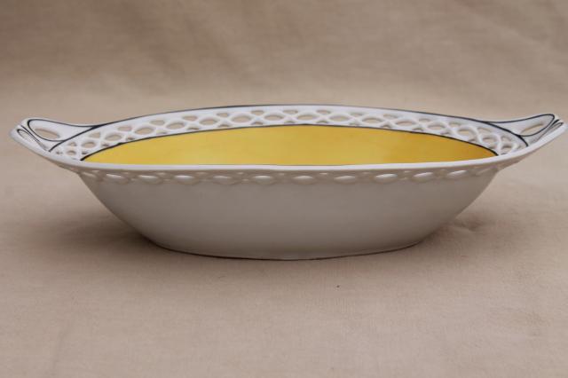 photo of art deco vintage golden pheasant dish, Bavaria china bowl w/ reticulated border #4