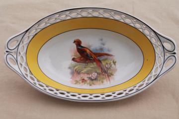 catalog photo of art deco vintage golden pheasant dish, Bavaria china bowl w/ reticulated border