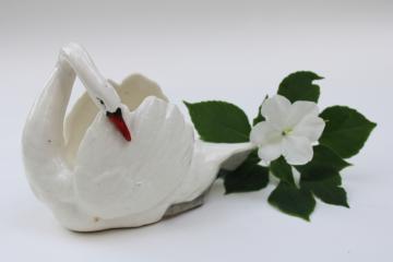 catalog photo of art deco vintage graceful white swan ceramic planter, Czech china w/ old round mark