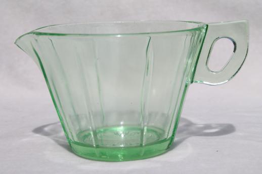 photo of art deco vintage green depression glass cream & sugar set w/ octagonal pattern #2