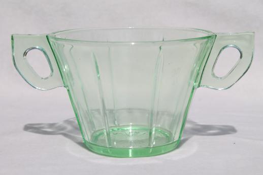 photo of art deco vintage green depression glass cream & sugar set w/ octagonal pattern #3