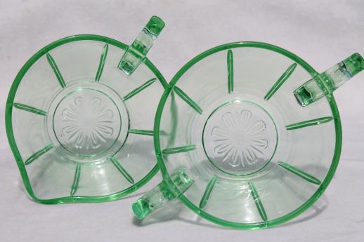 photo of art deco vintage green depression glass cream & sugar set w/ octagonal pattern #4