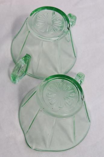 photo of art deco vintage green depression glass cream & sugar set w/ octagonal pattern #5