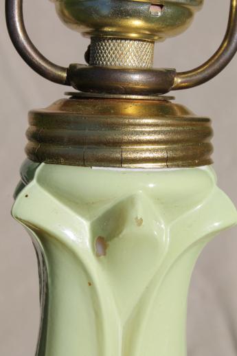 photo of art deco vintage green & ivory lily lamp w/ finial, Aladdin alacite glass #3