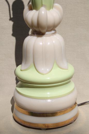 photo of art deco vintage green & ivory lily lamp w/ finial, Aladdin alacite glass #8