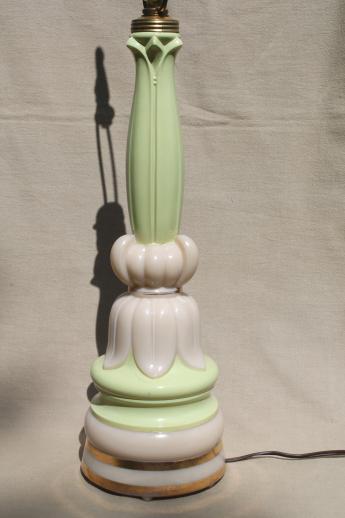 photo of art deco vintage green & ivory lily lamp w/ finial, Aladdin alacite glass #9