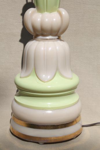 photo of art deco vintage green & ivory lily lamp w/ finial, Aladdin alacite glass #10