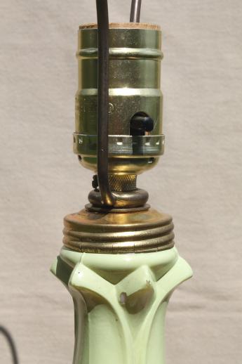 photo of art deco vintage green & ivory lily lamp w/ finial, Aladdin alacite glass #11