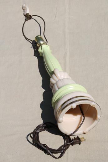 photo of art deco vintage green & ivory lily lamp w/ finial, Aladdin alacite glass #12