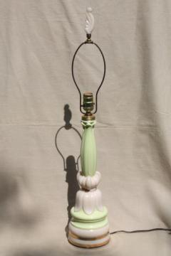 catalog photo of art deco vintage green & ivory lily lamp w/ finial, Aladdin alacite glass