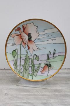 catalog photo of art deco vintage hand painted china plate, poppies floral dated 1916 Titanic mark Austria